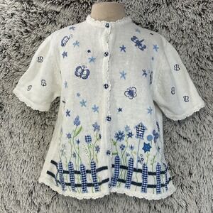Vintage 90s White  Fairy Granny Cottagecore Butterflies Floral‎ Knit Cardigan M